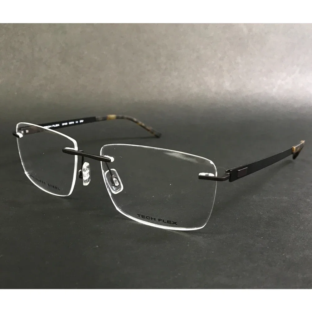 Tech Flex Eyeglasses Frames 30146S SP07 Dark Brown Rimless Rectangle 56-16-145